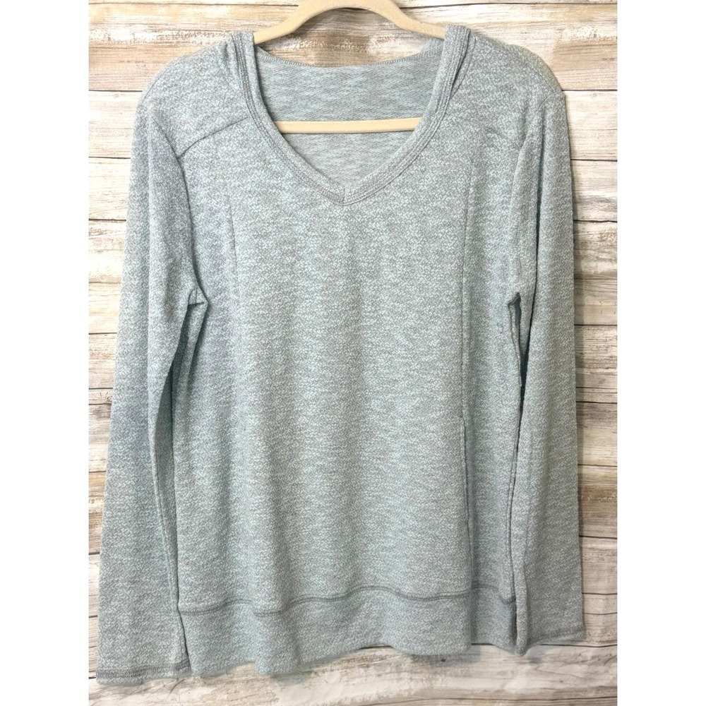 Heathered V-Neck‎ Hoodie Sweater Light Blue  Size Medium